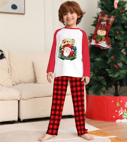 Parent-child Pajamas Loungewear Cartoon Plaid Print Long-sleeved Festive Christmas Suit