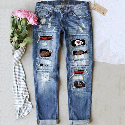 Customizable Distressed Patchwork Ripped Denim Jeans for Women