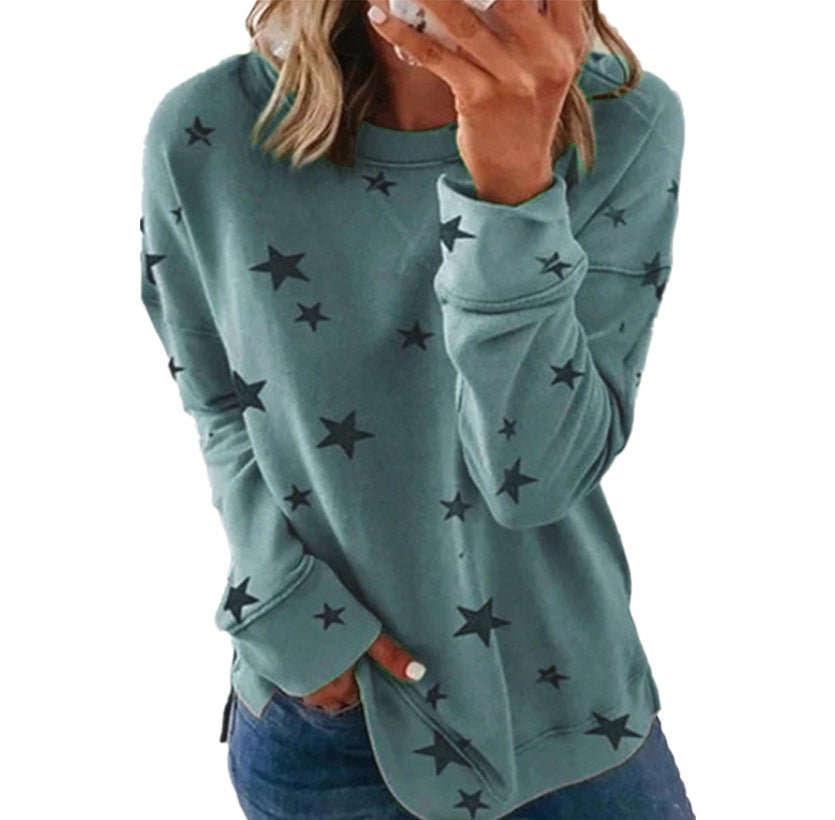 Women's Star Print Oversized Long Sleeve Sweatshirt