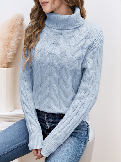 Women's Cable Knit Turtleneck Sweater Pullover