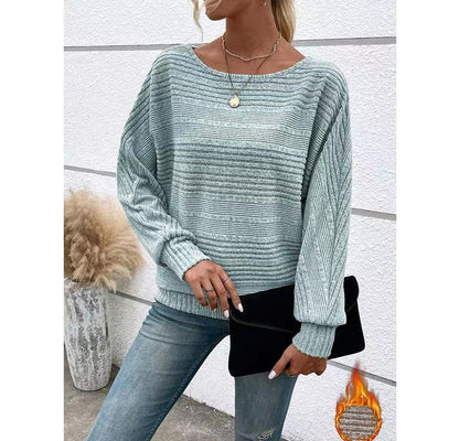 Women's Oversized Ribbed Crew Neck Long Sleeve Pullover Top