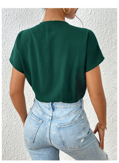 V Neck Short Sleeve Bodysuit Elegant Casual Summer Top