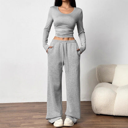 Women's Two Piece Lounge Set Wide Leg Pants Long Sleeve Top