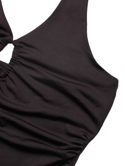 Solid Halter Cutout Bodysuit Sexy Sleeveless Bodycon Top
