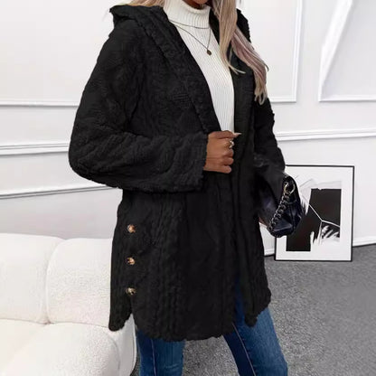 Textured Faux Fur Hooded Jacket Longline Coat