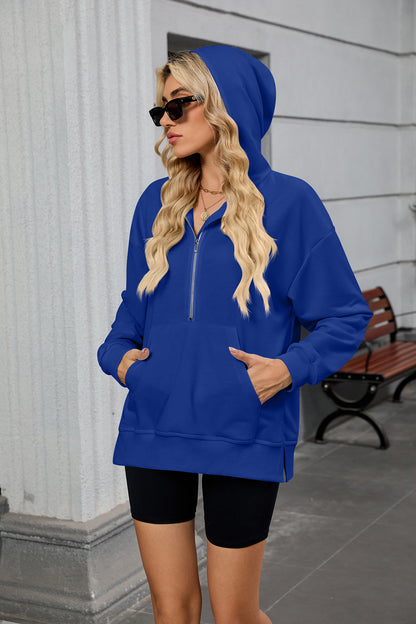 Womens Half Zip Hoodie Oversized Pocket Sweatshirt