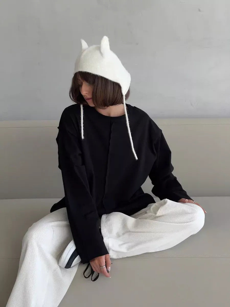 Black Oversized Seam Detail Long Sleeve Tee
