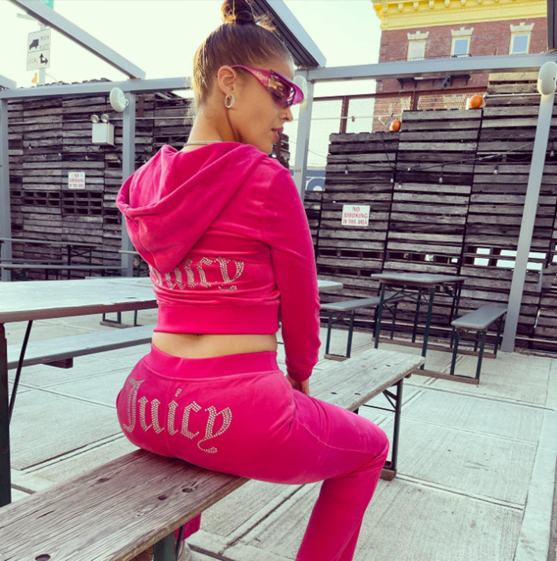 Women’s Y2K Rhinestone Velour Tracksuit Lounge Set