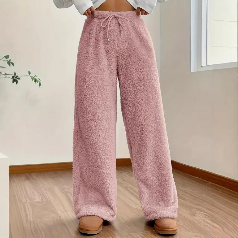 Women's Sherpa Wide Leg Pants Winter Warm Lounge Trousers