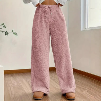 Women's Sherpa Wide Leg Pants Winter Warm Lounge Trousers