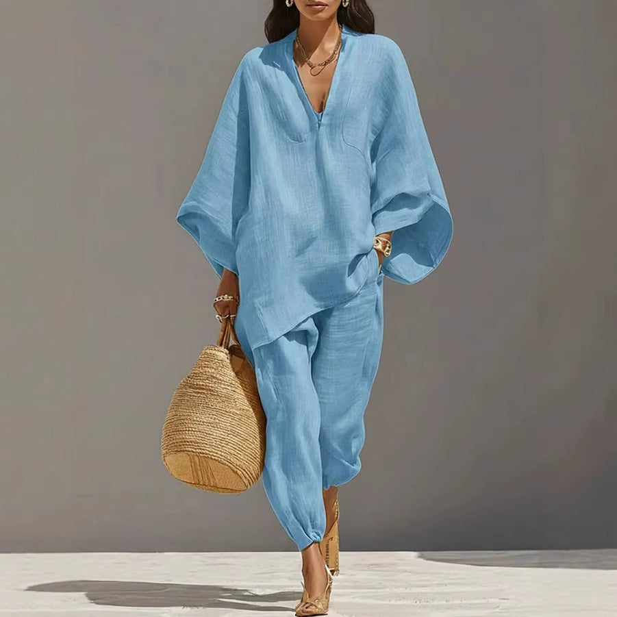 Women's Boho Oversized Top & Cropped Pants Matching Set