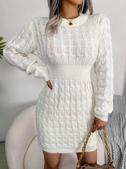 Blue Cable Knit Bodycon Sweater Dress – Fall Winter
