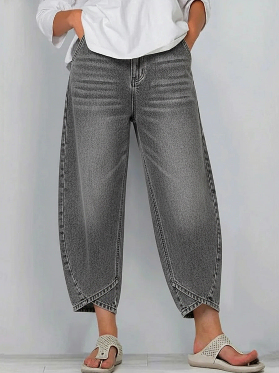 Women's Wide Leg Baggy Cropped Jeans Denim Pants