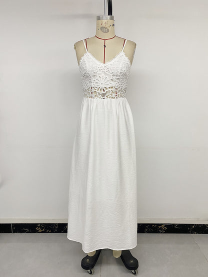 White Crochet Maxi Dress Summer Beach Vacation Boho
