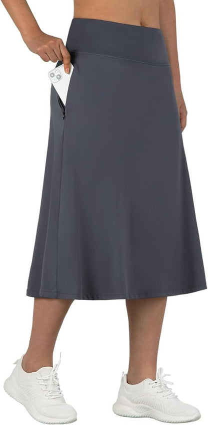 Women's High-Waisted A-Line Skirt with Pockets – Casual Sports Skirt