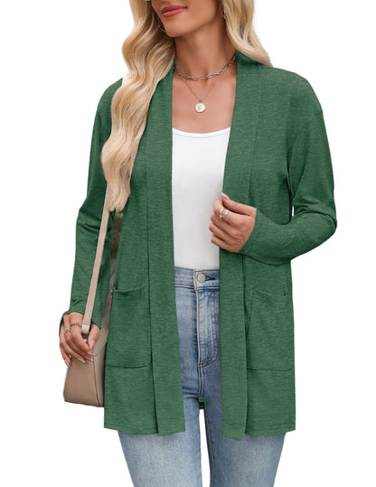 Women's Open Front Lightweight Cardigan Long Sleeve Pockets