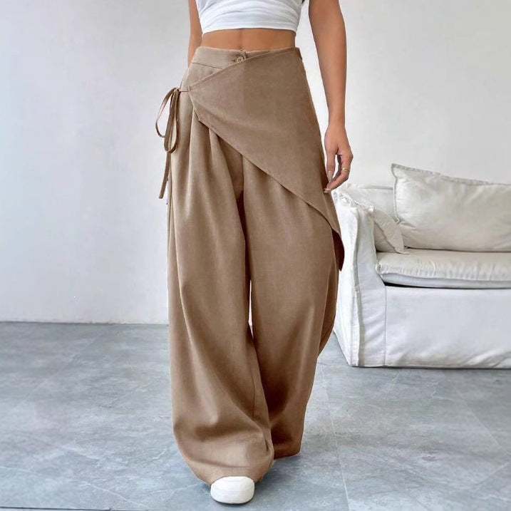 Women's High Waist Wide Leg Dress Pants Asymmetrical Tie