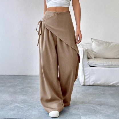 Women's High Waist Wide Leg Dress Pants Asymmetrical Tie
