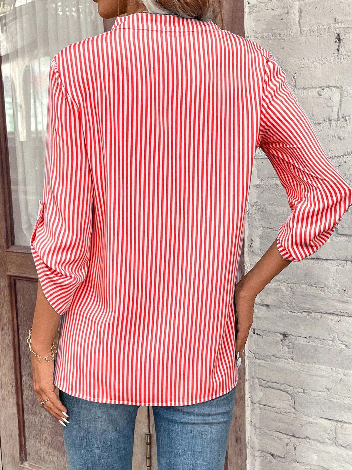 Women's Striped V-Neck Long Sleeve Casual Loose Blouse