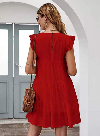 Solid Color Casual Short Sleeve Babydoll Dress