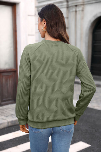 Quilted V Neck Sweatshirt Textured Loose Pullover