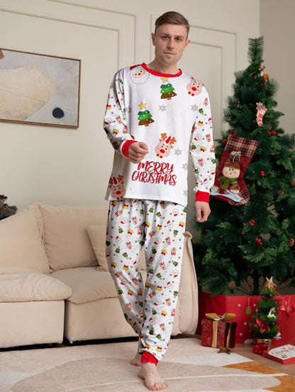 Christmas Cartoon Solid Color Christmas Tree Print Parent-child Christmas Pajamas