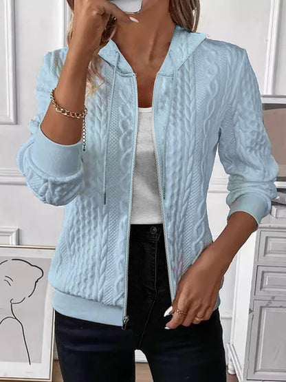 Womens Cable Knit Zip Up Hoodie Slim Fit Jacket
