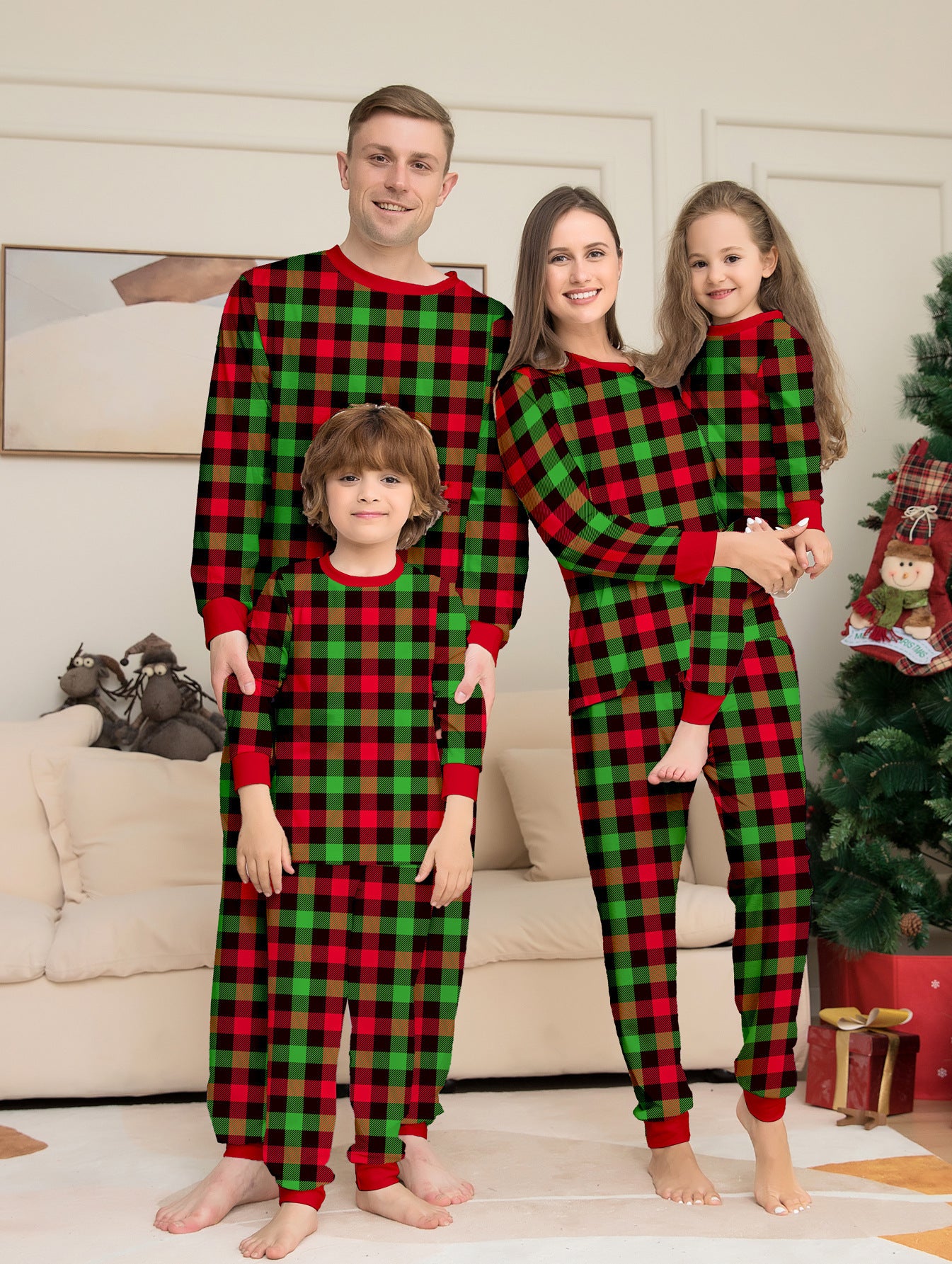 Plaid Parent-child Print Loungewear Christmas Pajama Set