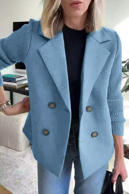 Women's Faux Wool Blazer with Knit Sleeves