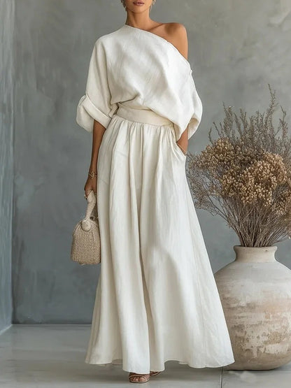Women's One Shoulder Top Wide Leg Pants Matching Set