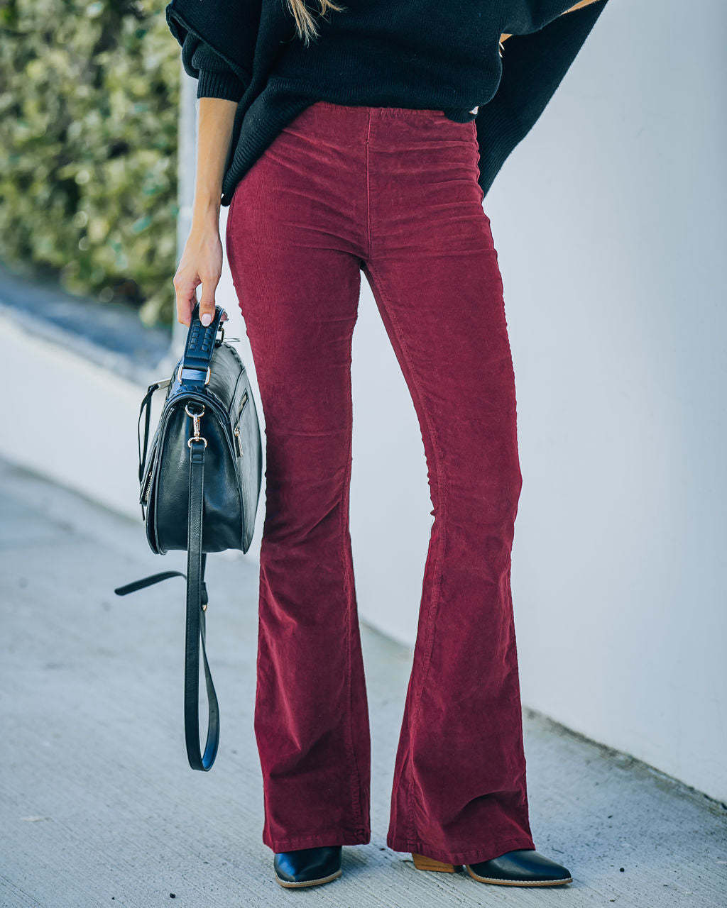 High Waisted Corduroy Flare Pants Women Elastic Waist