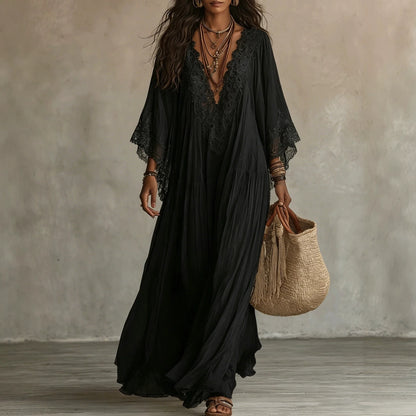 Women's Boho Lace Chiffon Long Sleeve Maxi Dress