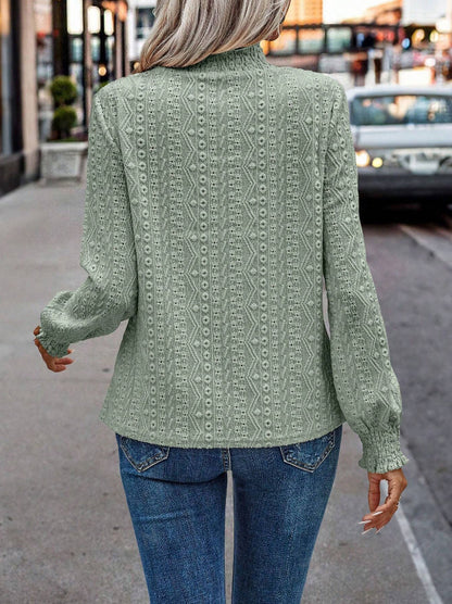 Boho Jacquard Lace Long Sleeve Blouse Top Women Elegant
