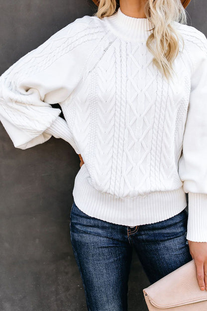 Women's Oversized Mock Neck Cable Knit Pullover Sweater