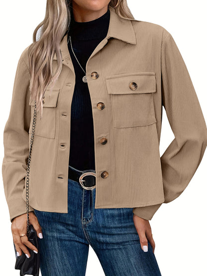 Women's Corduroy Cropped Shacket Button Down Jacket