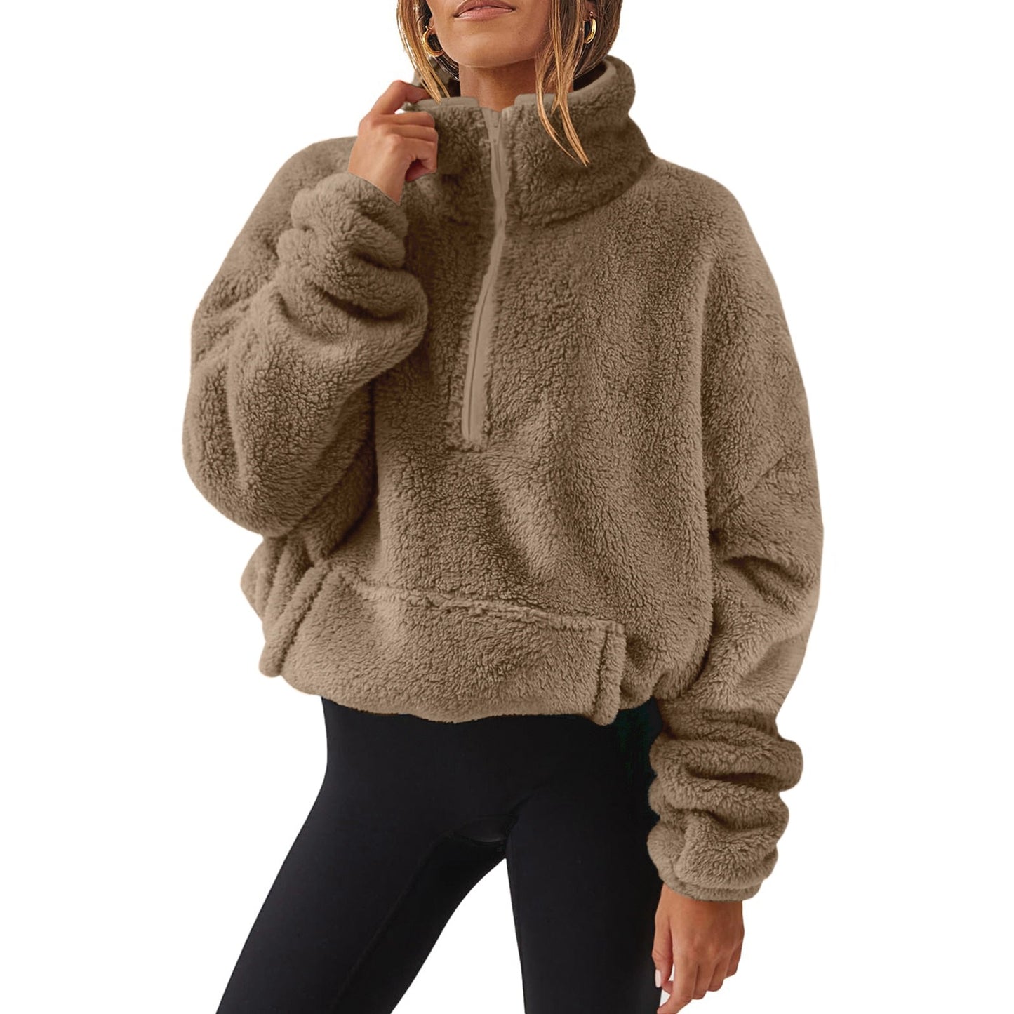 Women's Sherpa Half Zip Fleece Pullover Sweatshirt