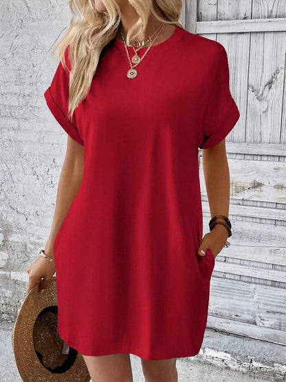 Women’s Relaxed Fit Cotton Pocket T-Shirt Dress Summer