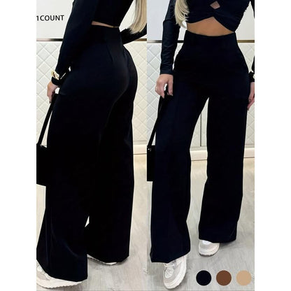 High Waist Wide Leg Pants Double Button Casual Trousers