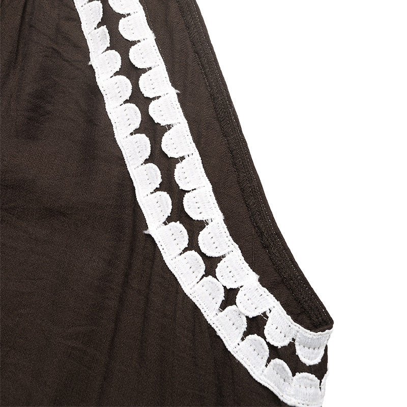Halter Neck Maxi Dress Color Block Lace Summer Casual