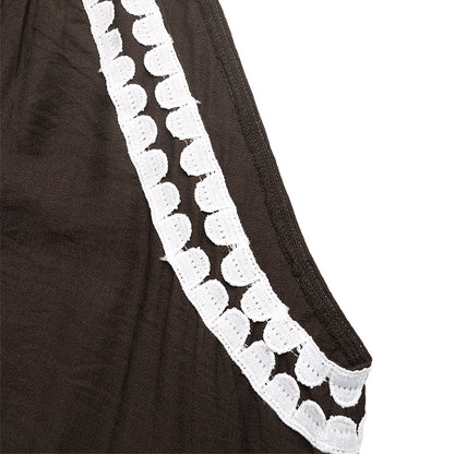 Halter Neck Maxi Dress Color Block Lace Summer Casual