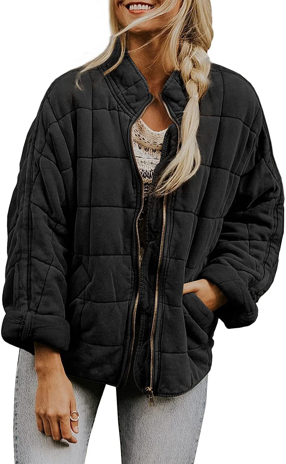 Women's Oversized Quilted Stand Collar Zip-Up Jacket