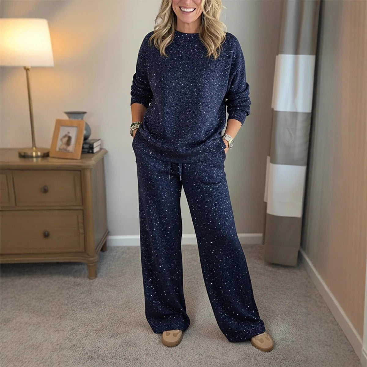 Women's Sparkle Lounge Set 2 Piece Sweatshirt Pants