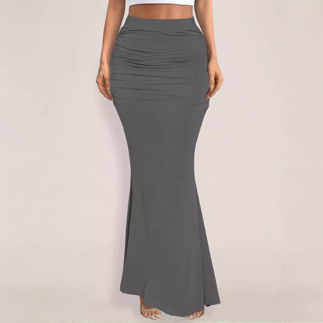 Sexy Ruched High Waist Flared Bodycon Maxi Skirt