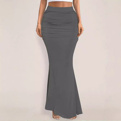 Sexy Ruched High Waist Flared Bodycon Maxi Skirt
