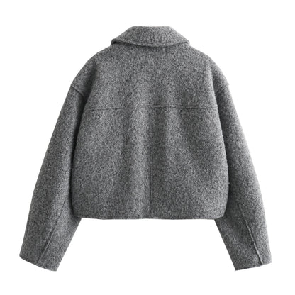 Women's Cropped Boucle Zip Jacket Collar Pocket