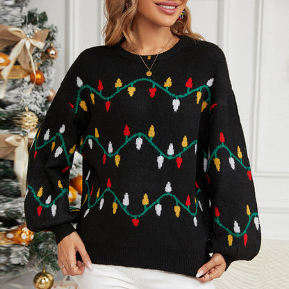 Christmas Lights Knit Sweater Pullover for Women