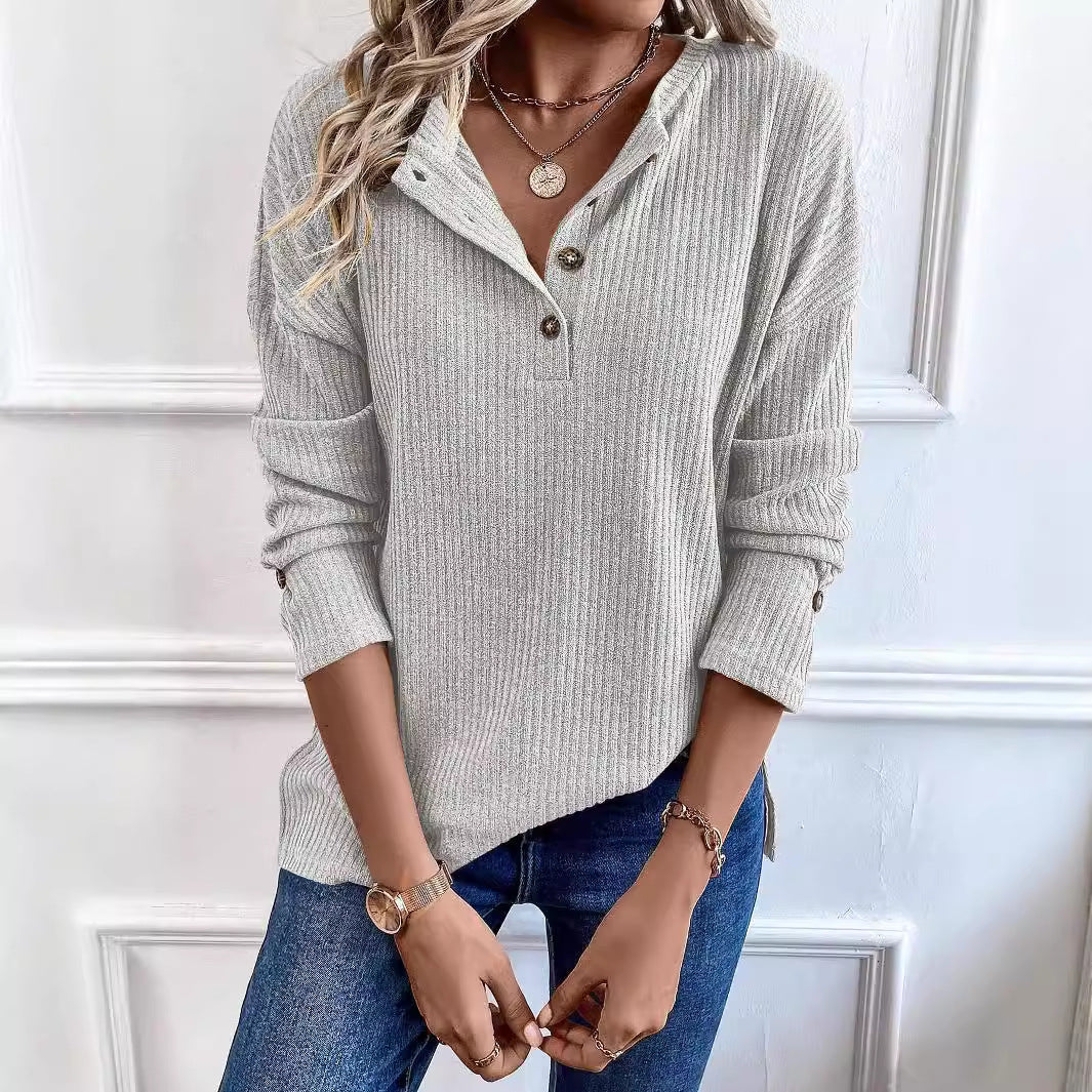 Women's Ribbed Henley Hoodie Pullover Sweater