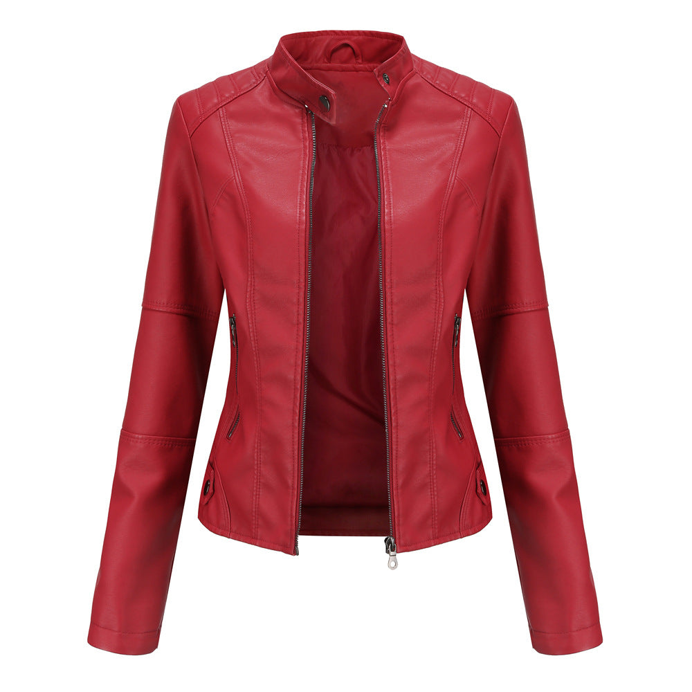 Women's Faux Leather Moto Jacket Slim Fit Zip Up