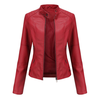Women's Faux Leather Moto Jacket Slim Fit Zip Up