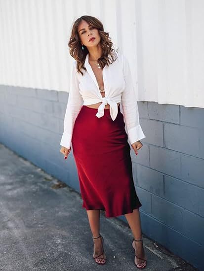 Women's Satin High-Waist Midi Skirt – Elegant Summer Slip Skirt